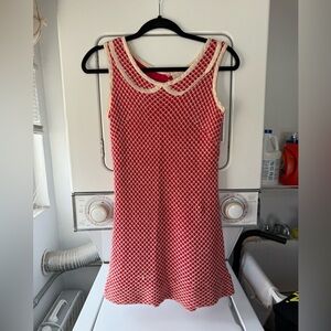1950s-60s Red and White Knit Sleeveless Mod Dress